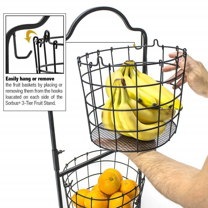 Sorbus 3-Tier Oval Shaped Wire Market Basket Stand - for Fruit, Vegetables, Toiletries, Household Items, and More, 3 of 7
