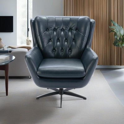Faux Leather Swivel Chair with Decorative Top Stitching, Plush Foam Seat, and 360-Degree Swivel