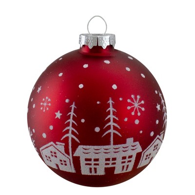 Nordic Matte Red Glass Christmas Ball Ornaments Set of Four