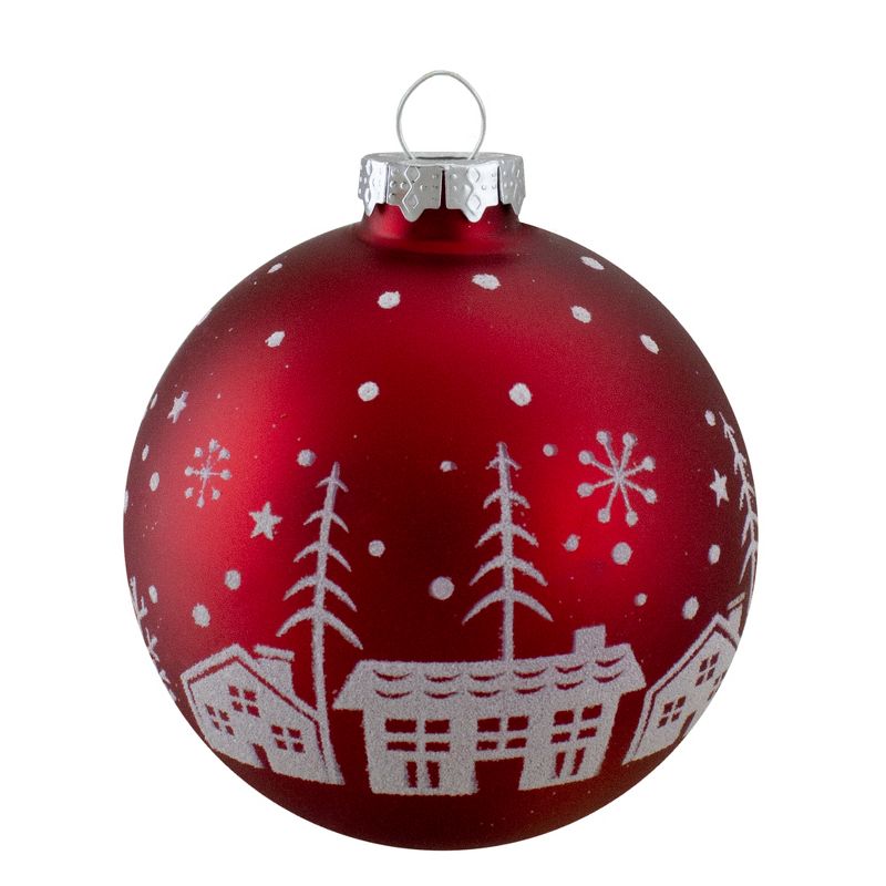 Northlight Set of 4 Red Matte Glass Ball Hanging Christmas Decorations 3.2 Inch (80mm), 2 of 4