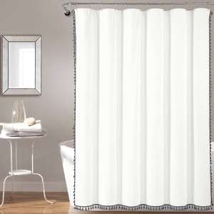 72"x72" Boho Melora Tassel Yarn Dyed Eco-Friendly Recycled Cotton Shower Curtain Gray - Lush Décor: Ring Top, Plain Weave - 1 of 4
