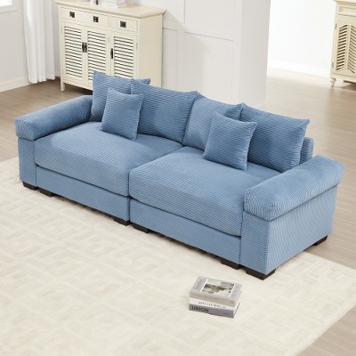 Aukfa Oversized 92" Modular Corduroy 2-Seater Sofa Set - Reversible Sectional Couch with Ottoman, Fabric Upholstery for Living Room