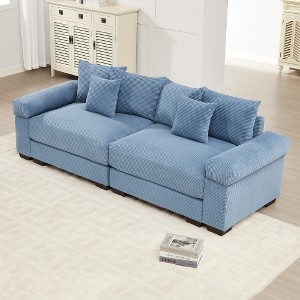 Aukfa Oversized 92" Modular Corduroy 2-Seater Sofa Set - Reversible Sectional Couch with Ottoman, Fabric Upholstery for Living Room - 1 of 4