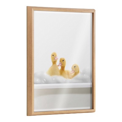 18" x 24" Blake Bathroom Bubble Bath 3 Ducks by The Creative Bunch Studio Framed Printed Glass Natural - Kate & Laurel All Things Decor