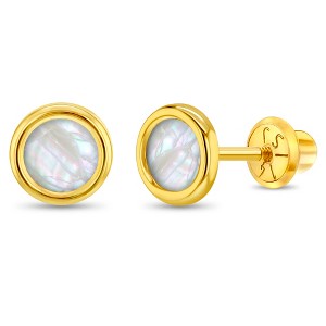 Girls' Mother of Pearl Bezel Screw Back 14k Gold Earrings - In Season Jewelry - 1 of 4