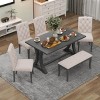 Farmhouse Dining Table Set For 6, Dining Sets 6 Piece With Rectangular Trestle Table And 4 Upholstered Chairs & Bench, Dining Set-Cuddlewood - 3 of 4