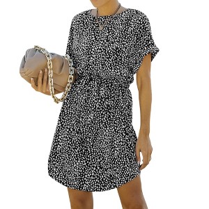 Anna-Kaci Women's Short Sleeve Mini Dress with Abstract Dot Print and Waist Tie - 1 of 4
