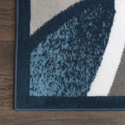 Blue and Gray Abstract Border Area Rug, 7'8"x10'7"