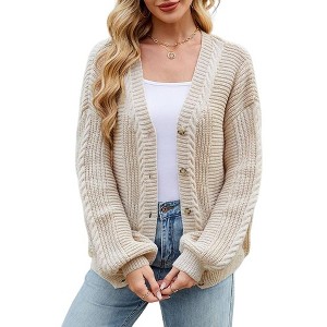 Coolmee Women's Fall Winter Oversized Cardigan Sweater Long Sleeve Cable Knit Outerwear Coat - 1 of 4