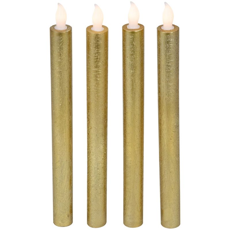 Northlight Set of 4 Textured Gold-tone LED Flameless Flickering Taper Candles 9.5", 3 of 6