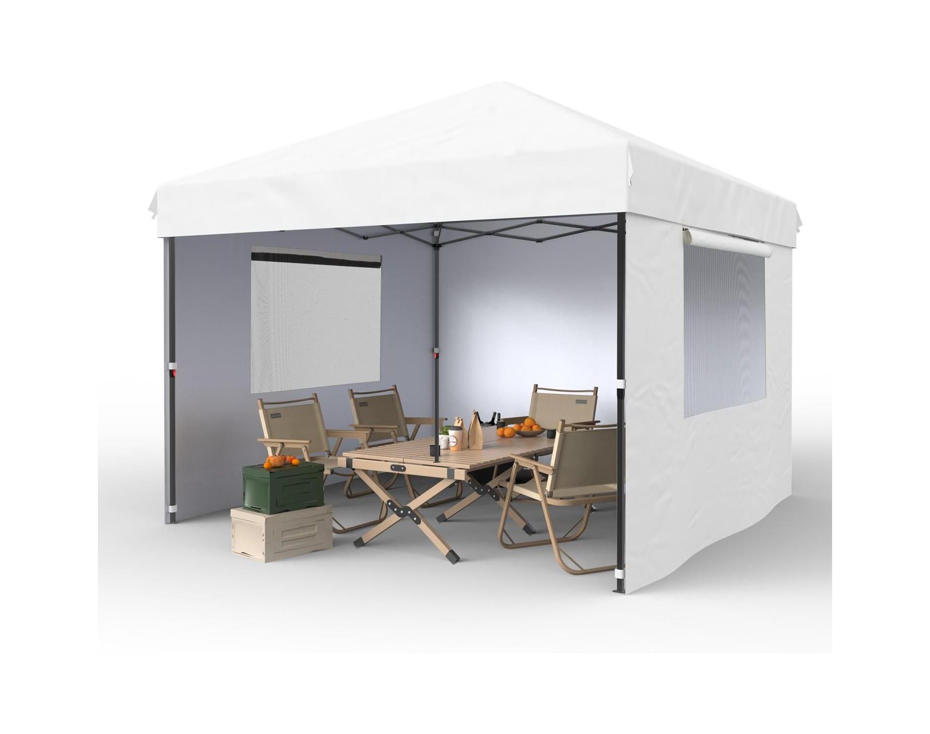 Garvee 10x10 Pop Up Canopy with Removable 3 Sidewalls - Easy Up Camping Tent with One Button Push Setup - 3 Adjustable Height, 4 Weight Bags - White