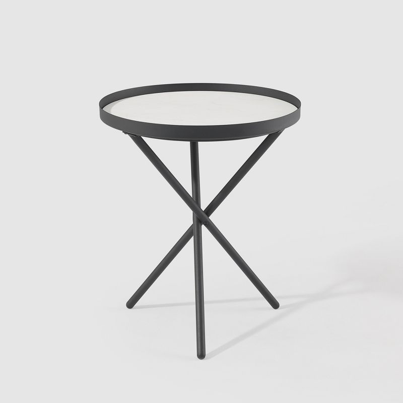 Modern Minimalist Intersecting Tripod Leg Side Table Black/Faux White Marble - Saracina Home, 4 of 12
