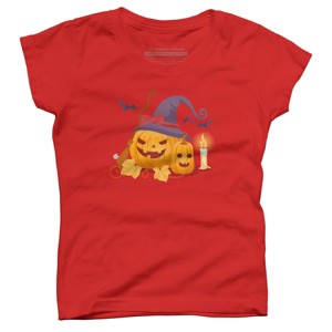 Girl's Design By Humans Halloween Witch Pumpkins With Bats By VectorVillain T-Shirt - 1 of 4