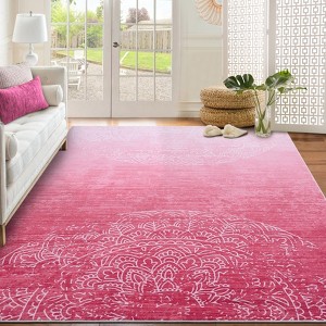 Washable Rug Ombre Rug Medallion Rug with Non Slip Backing - 1 of 4
