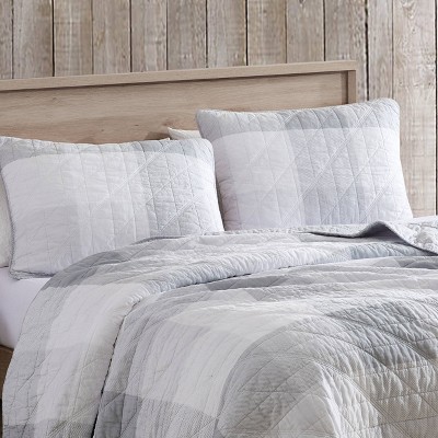 Gray and White Cotton King Reversible Quilt Set