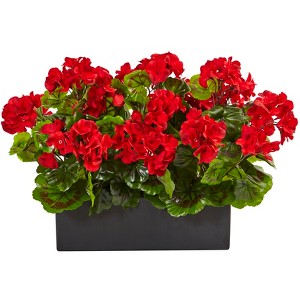 Nearly Natural Geranium Artificial Plant in Rectangular Planter, UV Resistant (Indoor/Outdoor), Red - 1 of 4