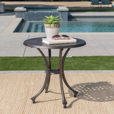 ACEPANO 19 Inch Outdoor Aluminum Round Accent Coffee Side Table Furniture-Bronze