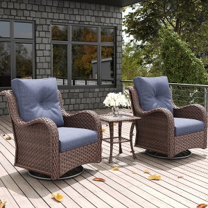 LayinSun Outdoor Patio Furniture Set, Brown Rattan Wicker Sectional Swivel Rocker Chairs Sets with Ottomans, Swivel Glider Chair - 1 of 4