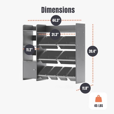 Gray Kids Toy Storage Organizer with Bookshelf and Bins