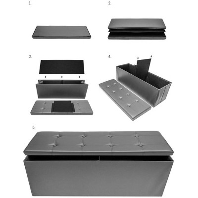 Gray Faux Leather Storage Bench with Button-Tufting