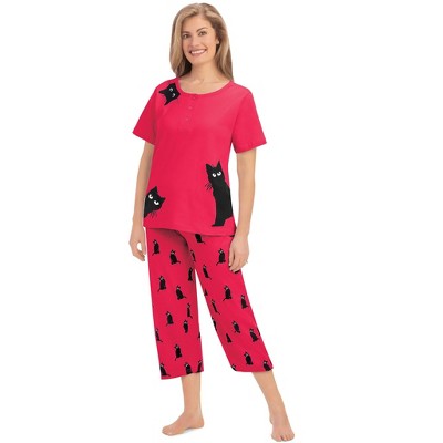 Collections Etc 2-Piece Curious Kittens Short Sleeve Capris Pant Pajama Set