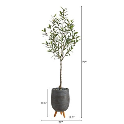 Mediterranean Dream 70" Olive Silk Tree in Gray Tripod Planter