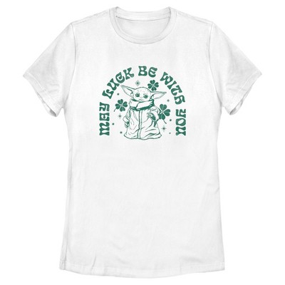 Women's Star Wars: The Mandalorian St. Patrick's Day Grogu May Luck be with You Retro T-Shirt
