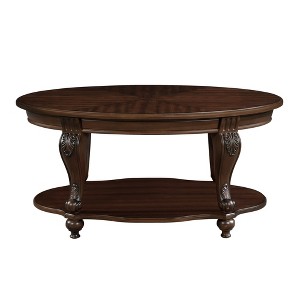 TOAOTBNBO Round Coffee Tables with Shelf, Vintage Sofa Table with Cabriole Legs, Mid-century Center Table for Living Room, Cherry - 1 of 4