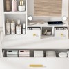 Gulches White Compact Vanity Table with Mirror and Upholstered Stool Power Outlet, Hairdryer Holder, 3 Drawers and Shelves for Small Bedrooms - 4 of 4