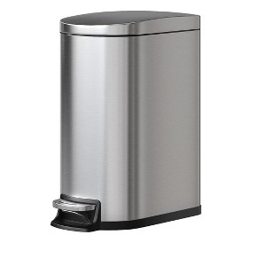 8 Gallon Stainless Steel Step Trash Can with Soft-Close Bamboo Lid, Removable Inner Bucket, Rustproof Slim Garbage Bin - 1 of 4
