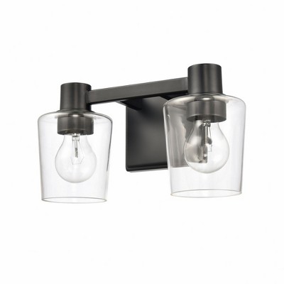 Matte Black and Clear Glass 2-Light Vanity Fixture