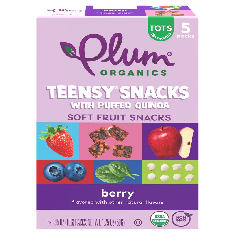 Plum Organics Teensy Snacks Soft Fruit Snacks - Berry with Puffed Quinoa - 0.35oz/5ct, 1 of 17