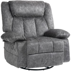 HOMCOM Swivel Rocker Chair, Fabric Upholstered Recliner Chair with Cushion, with Footrest, Side Pockets, Charcoal Gray - 1 of 4