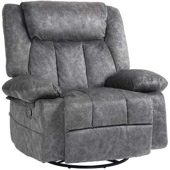HOMCOM Swivel Rocker Chair, Fabric Upholstered Recliner Chair for Nursery, with Footrest, Side Pockets, Charcoal Gray