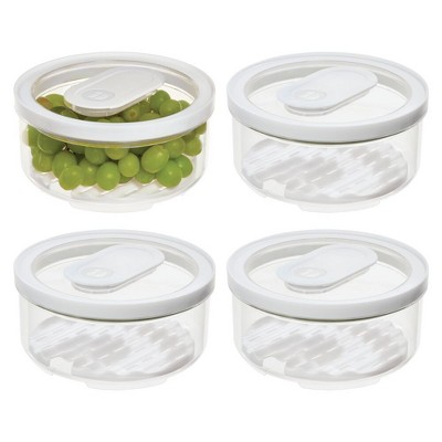 iDesign Round Produce Bin with Drainage Tray and Lid - Set of 4 - Clear