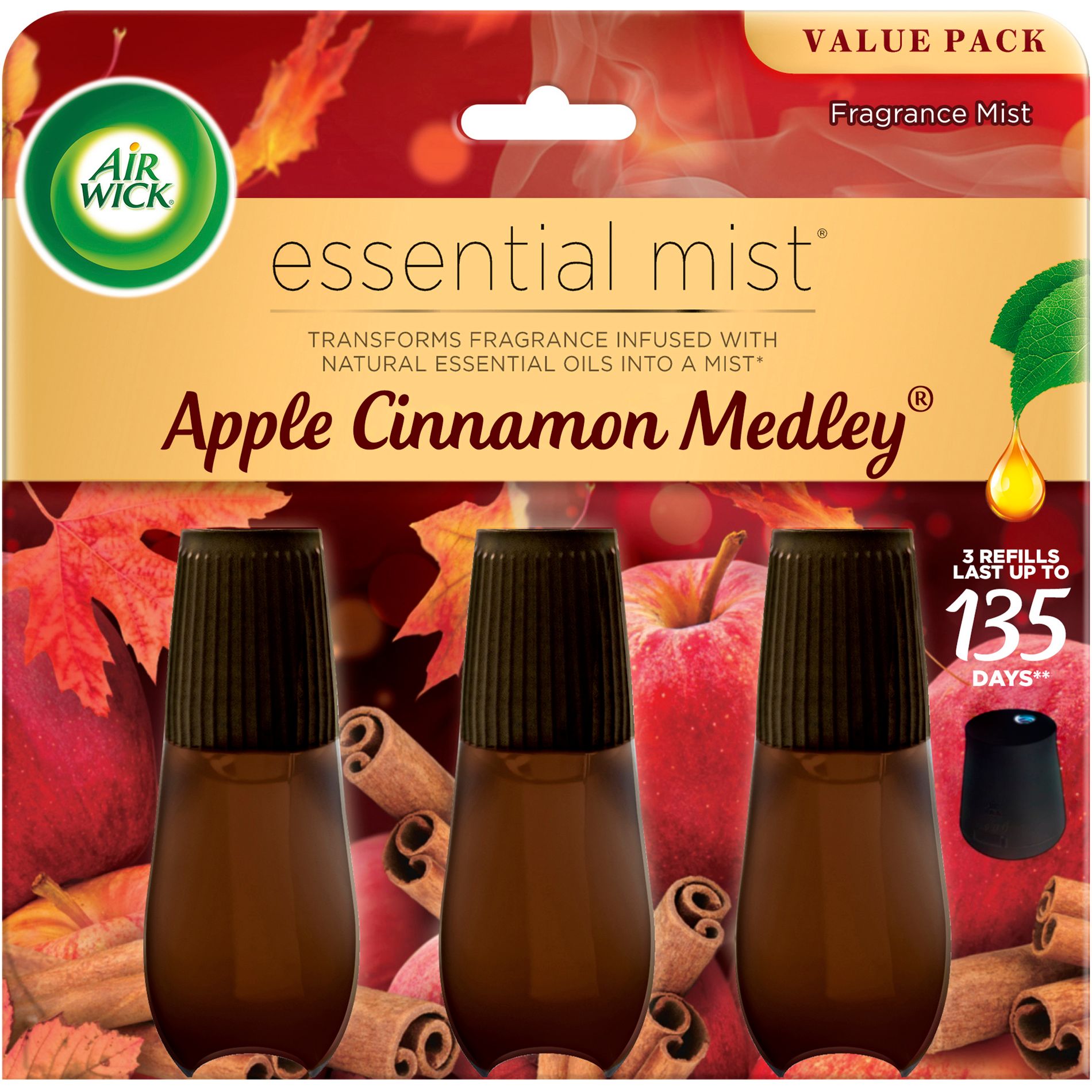 Air Wick Essential Mist Triple Refill Aromatherapy Diffusers - Apple Cinnamon Medley - 3ct