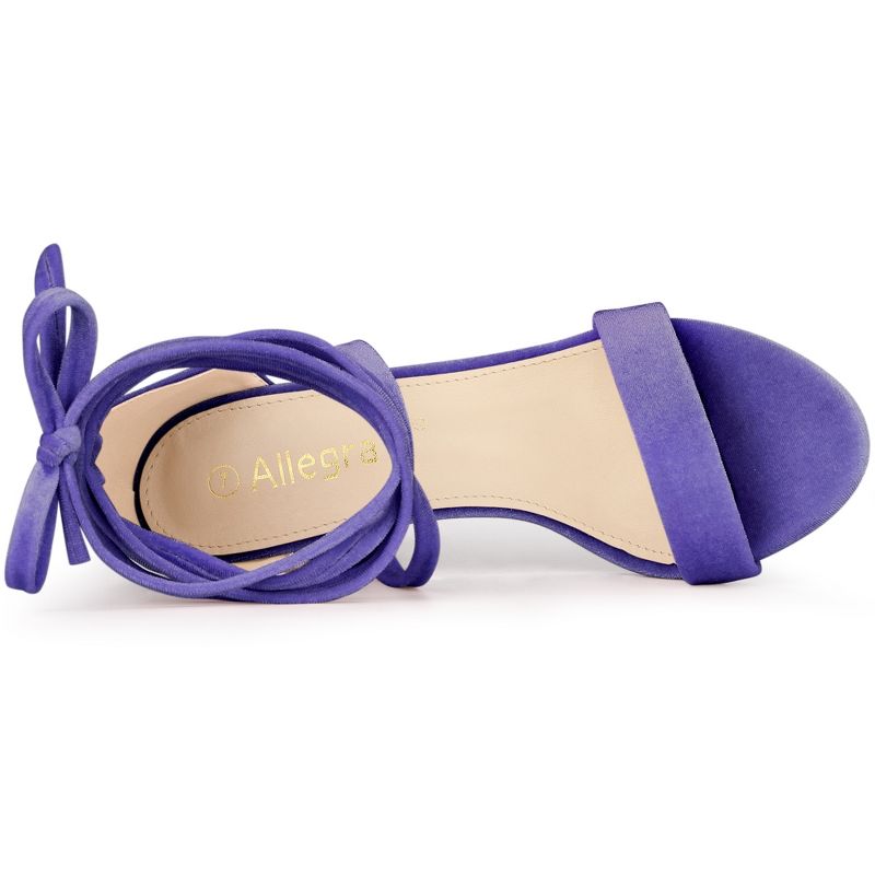 Allegra K Women's Velvet Lace-Up Chunky Heel Sandals, 4 of 7