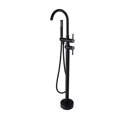 YAWWALK Double Handle Floor-Mounted Freestanding Tub Faucet with Hand Shower