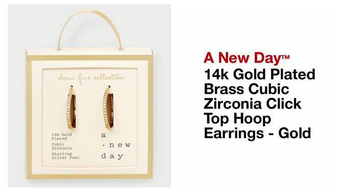 14k Gold Plated Brass Cubic Zirconia Click Top Hoop Earrings - A New Day&#8482; Gold, 2 of 5, play video