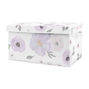 Sweet Jojo Designs Girl Fabric Storage Toy Bin Watercolor Floral Purple Pink and Grey - 1 of 4