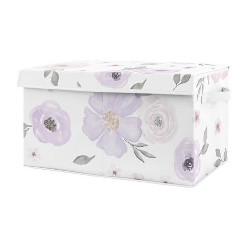 Sweet Jojo Designs Girl Fabric Storage Toy Bin Watercolor Floral Purple ...