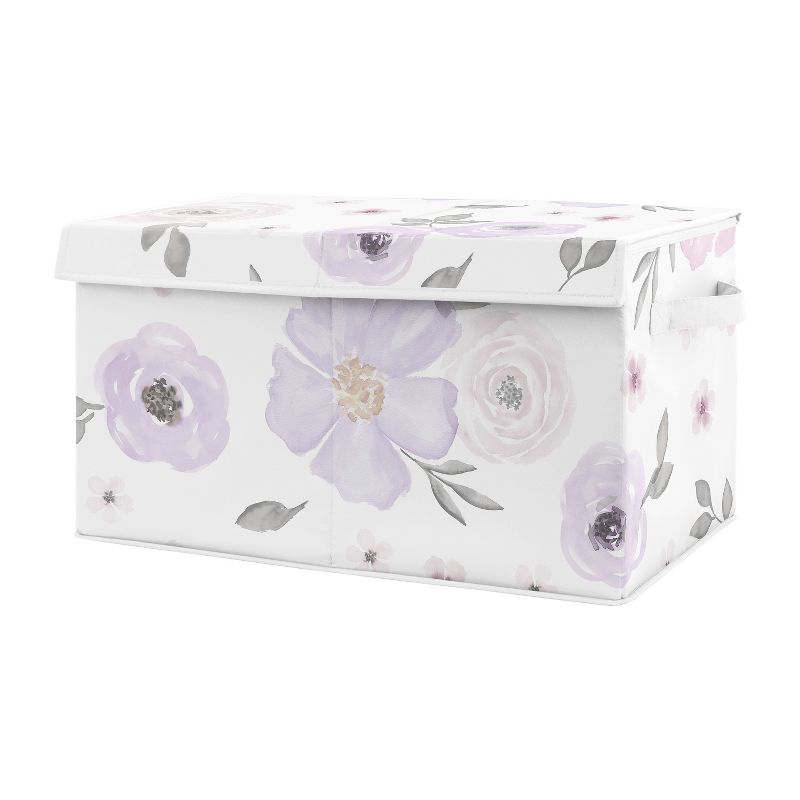 Sweet Jojo Designs Girl Fabric Storage Toy Bin Watercolor Floral Purple Pink and Grey, 1 of 6