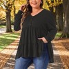 Agnes Orinda Women's Plus Size Babydoll V Neck Long Sleeve Winter Casual Button Half Placket Blouse - 2 of 4