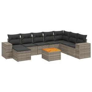 vidaXL 9 Piece Patio Sofa Set with Cushions - Gray Poly Rattan - 1 of 4