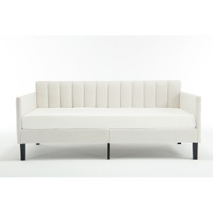 Maliang Twin Size Beige Velvet Upholstered Daybed with Ribbed Tufted Backrest - 1 of 4