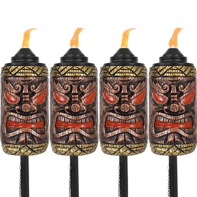 Sunnydaze Outdoor 3-in-1 Adjustable Height Tiki Face Patio and Lawn Torch Light Set - 4pk