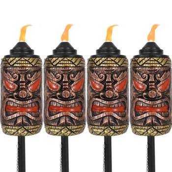Sunnydaze Outdoor 3-in-1 Adjustable Height Tiki Face Patio and Lawn Torch Light Set
