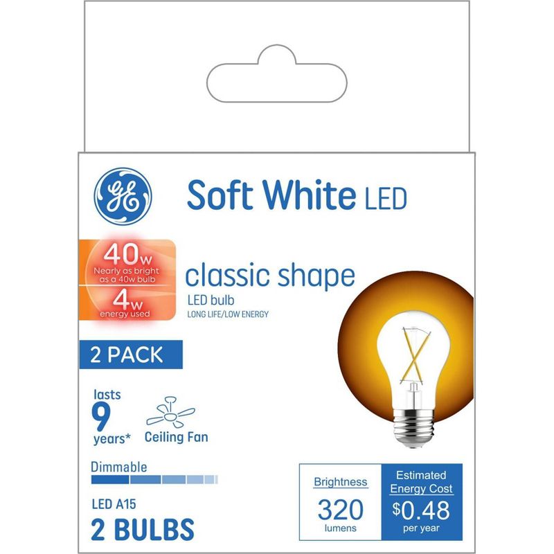 GE 2pk 4 Watts Soft White Medium Base LED Ceiling Fan Light Bulbs, 5 of 7
