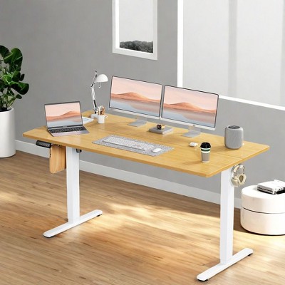 FONTOI Ergonomic Standing Desk, Height Adjustable Desk with Control Panel, Yellow, 63“*23.62”*48“
