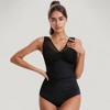 Anna-Kaci Swim Women's Mesh Insert V-Neck One Piece Swimsuit with Ruched Waist and Wide Shoulder Straps - 2 of 4